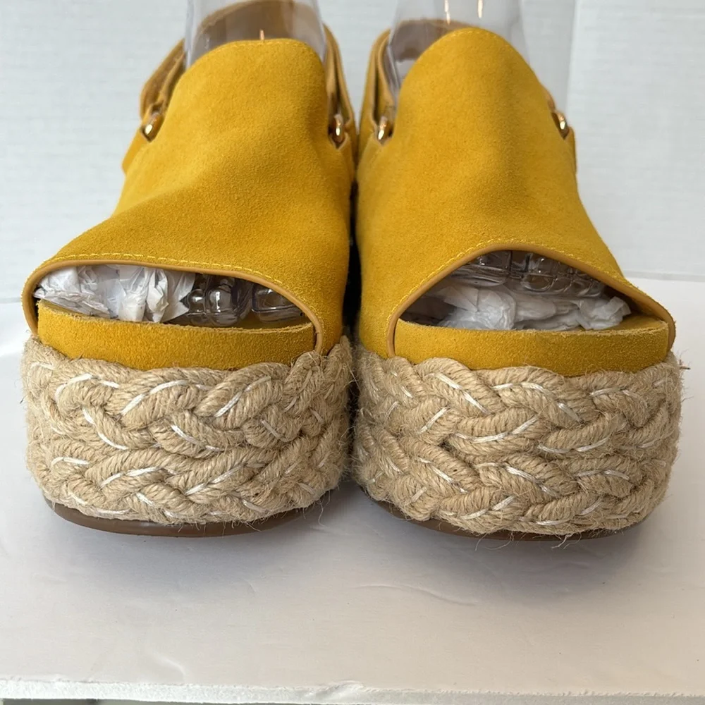 Kelsi Dagger Mustard Yellow Espadrille Wedge Sandals